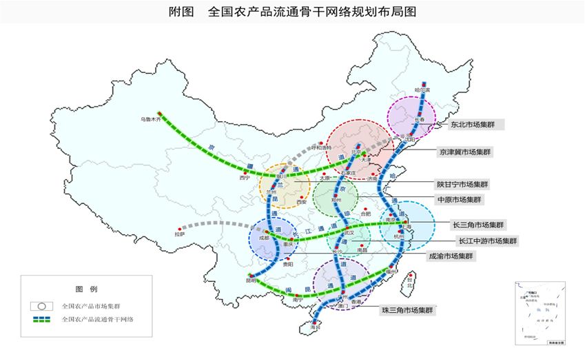 全國農產(chǎn)品流通骨干網(wǎng)絡(luò )規劃布局圖